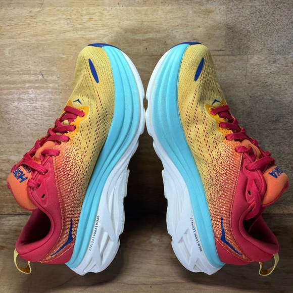 Hoka One One Bondi 8 REFLECTIVE Womens Size 6 Running Shoes Sneakers Orange Blue - Picture 6 of 12